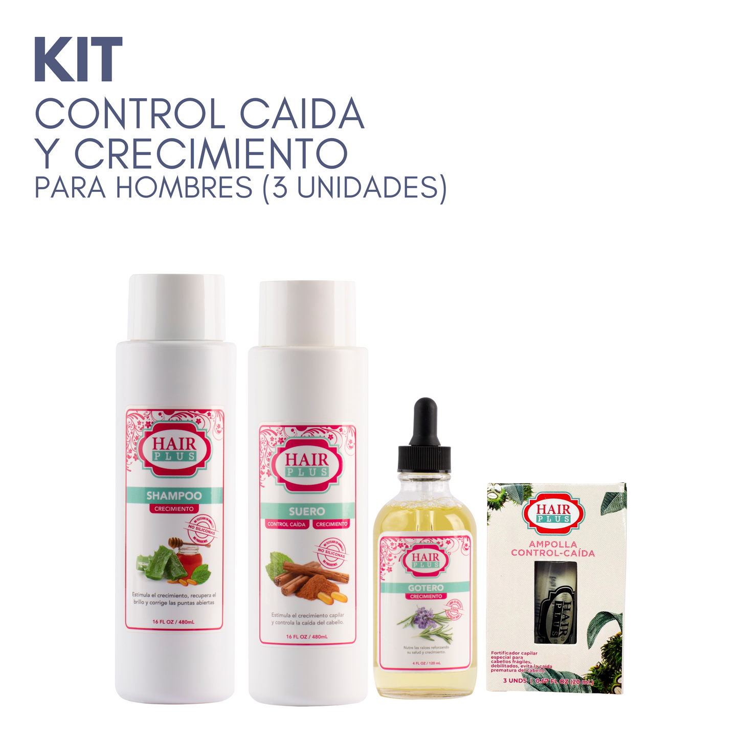 KIT CONTROL CAIDA Y CRECIMIENTO PARA HOMBRES (3 Unidades)